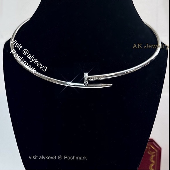 πLUXURY PAVE NAIL Necklace White Gold Choker Gold Plated, Round Elegant Classy - Picture 5 of 8